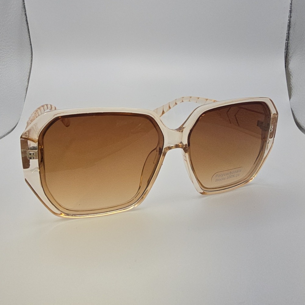NEW Oversized Square Sunglasses Tan Transparent Frame Gradient Lens
